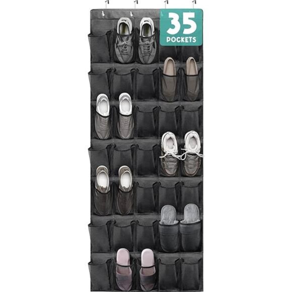 Over the door shoe organizer 35 pockets hanging closet storage rack black - Picture 8 of 8